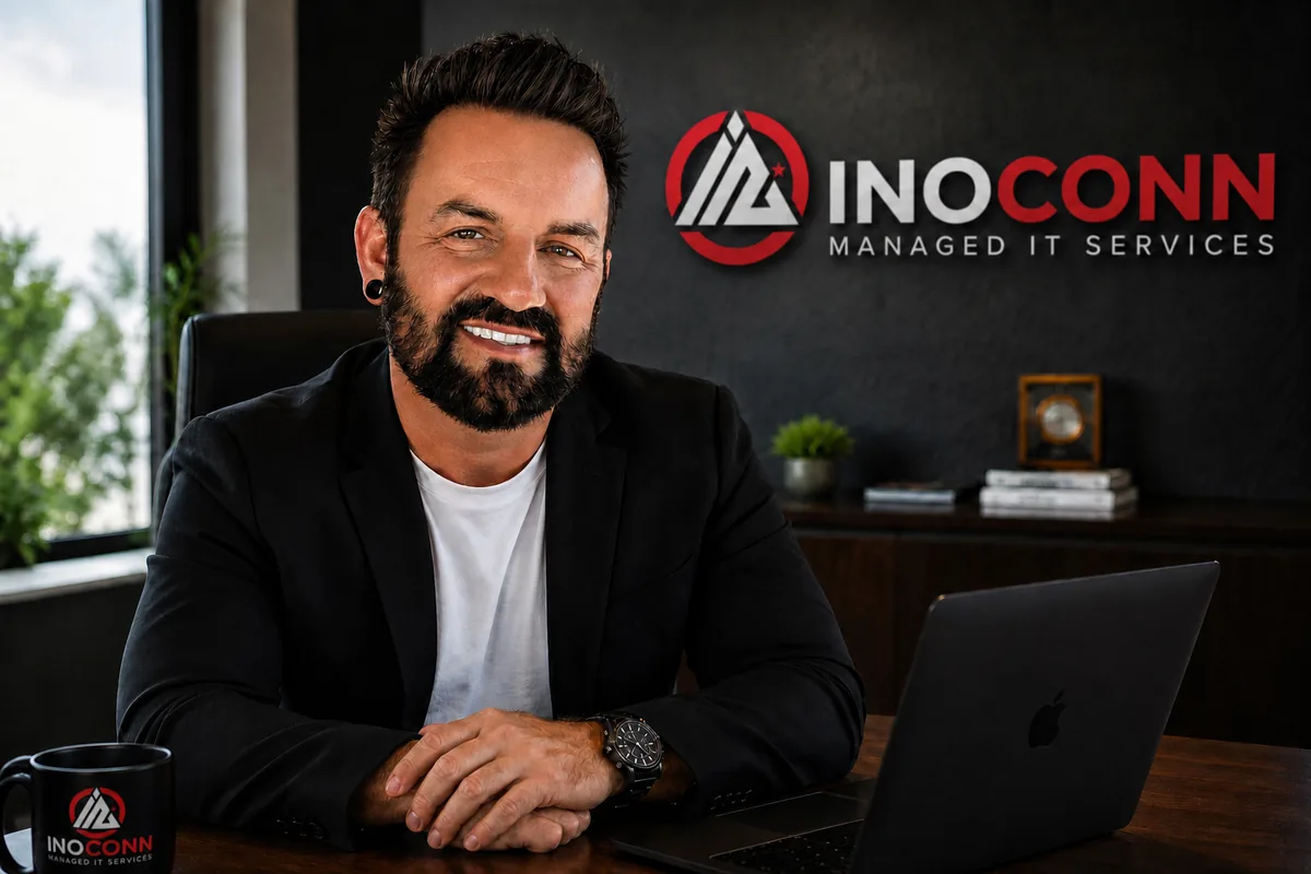 Lucas Raleigh, Founder and CEO of Inoconn, meeting with clients in the company's Las Vegas office.
