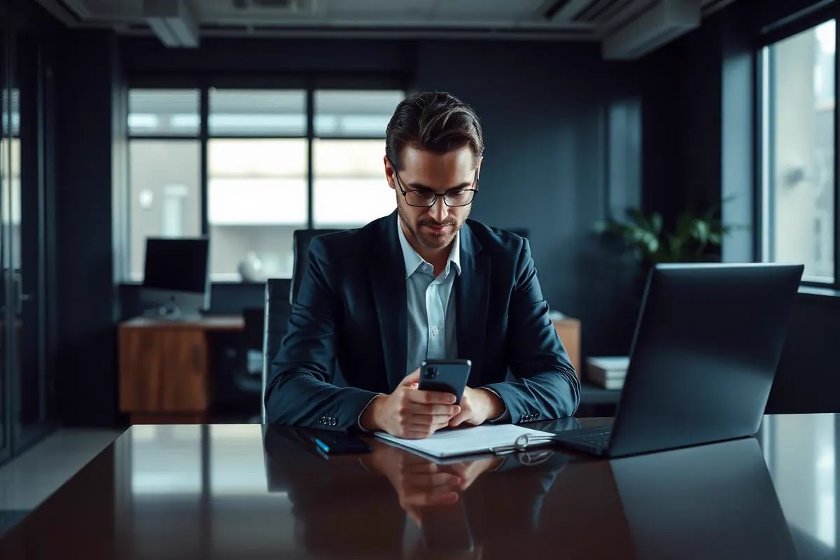 Quiet business office continuing normal operations with employees working focused at their desks
