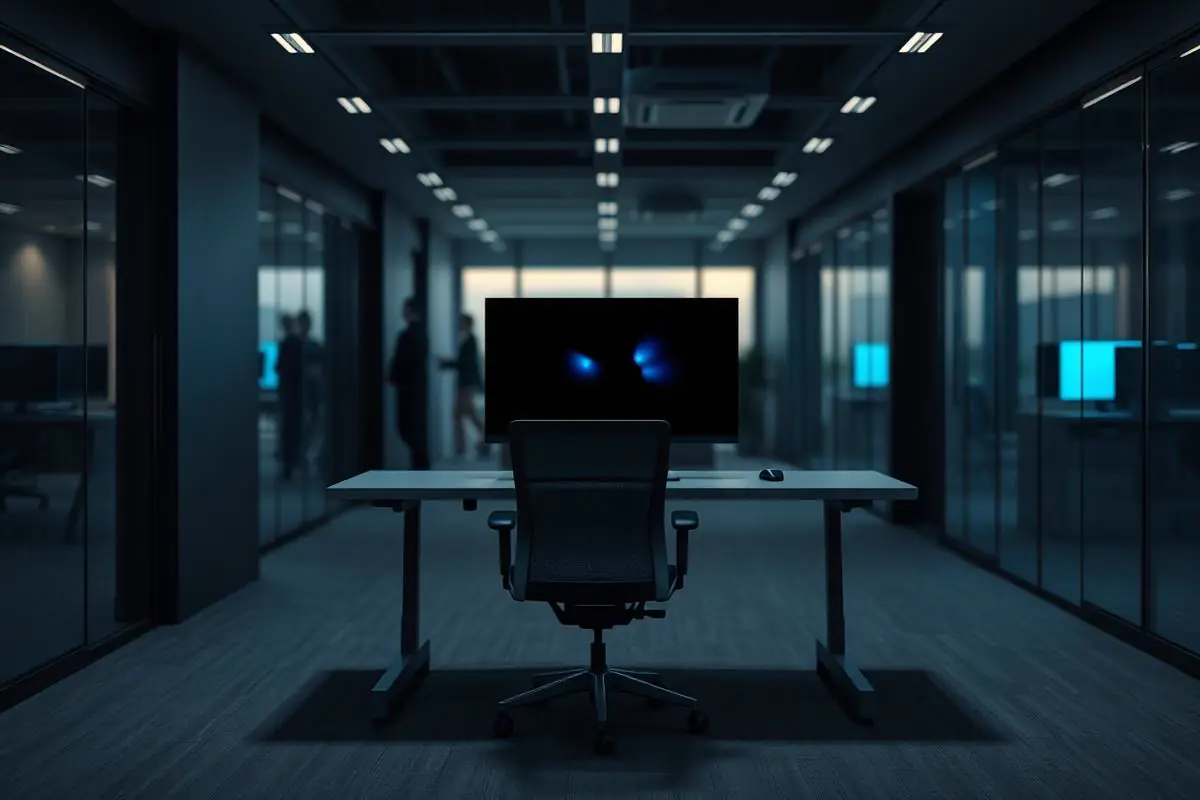 Technician assisting a business employee at their workstation to resolve a workflow issue