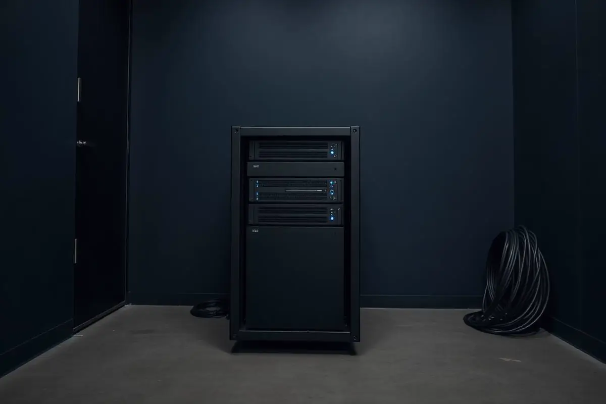 Technician inspecting physical server hardware and reviewing virtual server health on a workstation