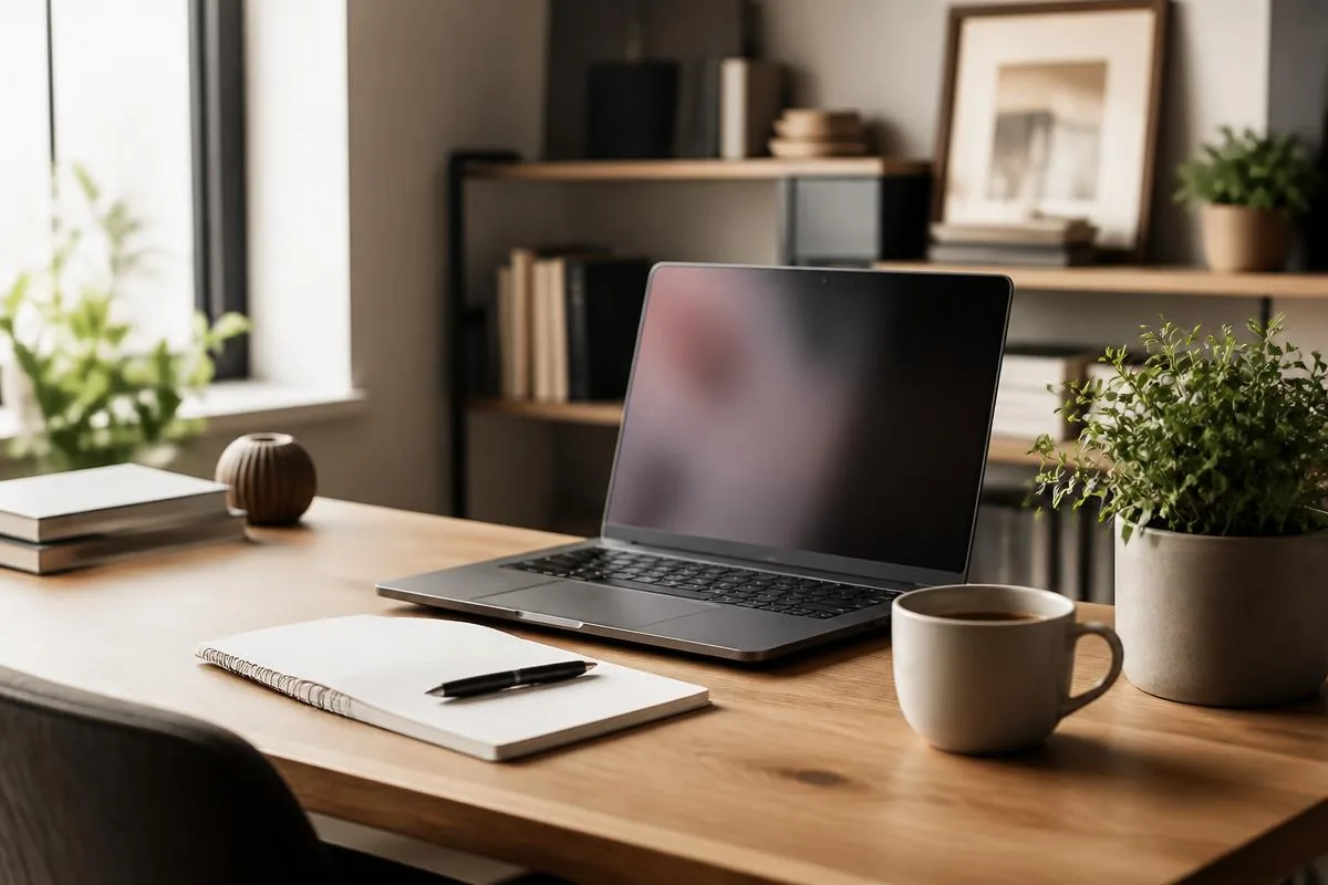 Adult smiling while comfortably using a restored, fully working laptop at a home dining table