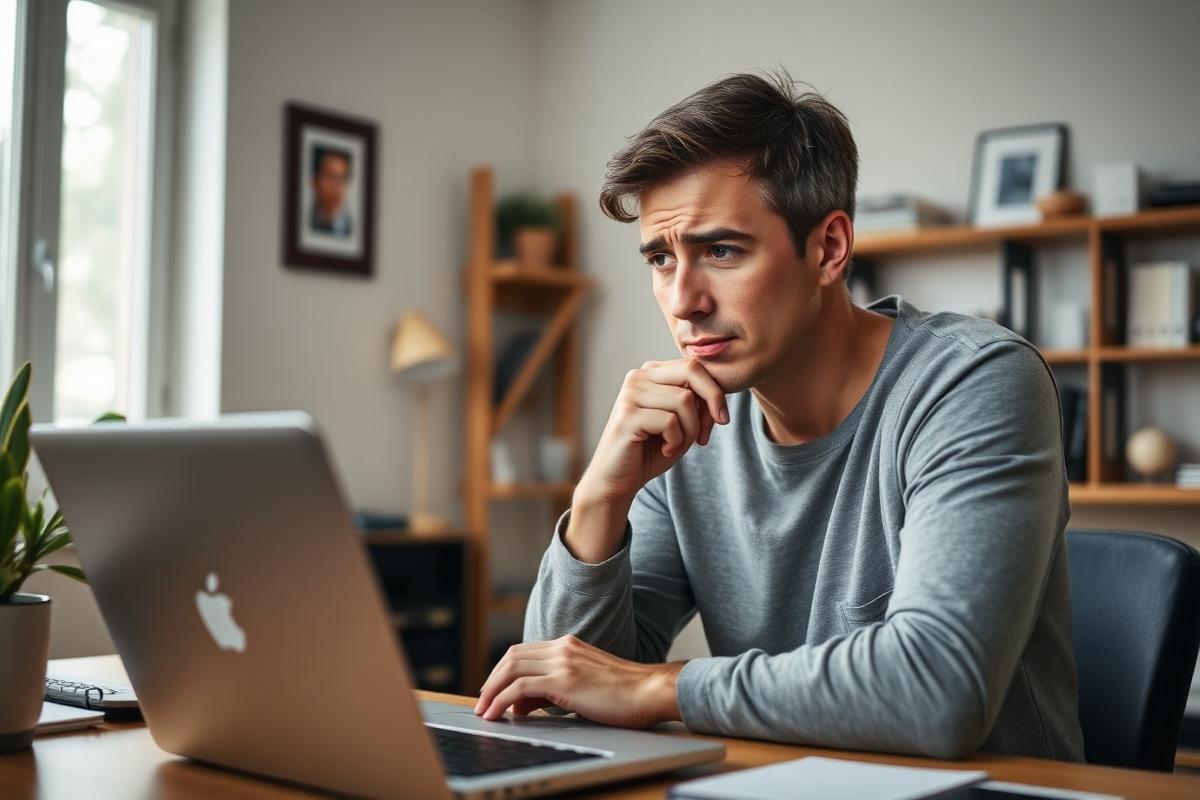 Homeowner looking worried at their laptop after realizing files may have been lost