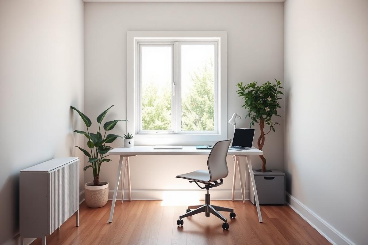 Empty home office corner ready for a proper workstation setup, with a chair and natural window light