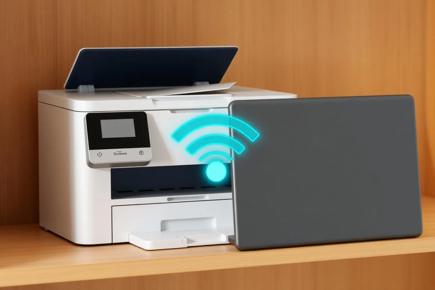 Home printer working reliably next to a laptop on a residential desk