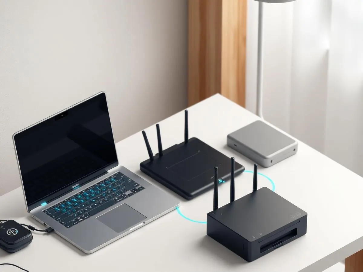 Laptop, router and printer being troubleshot together during a remote support workflow