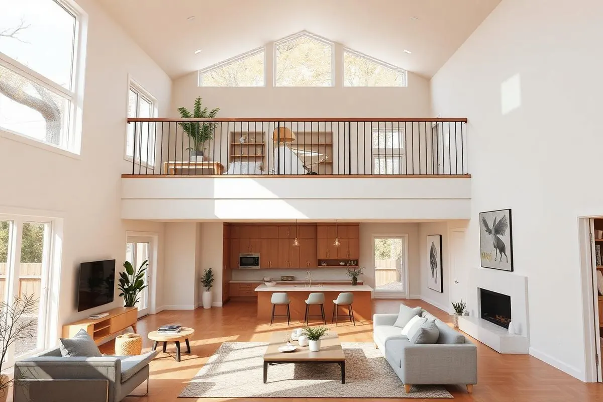 Modern two-story family home interior with open sightlines and multiple rooms sharing Wi-Fi